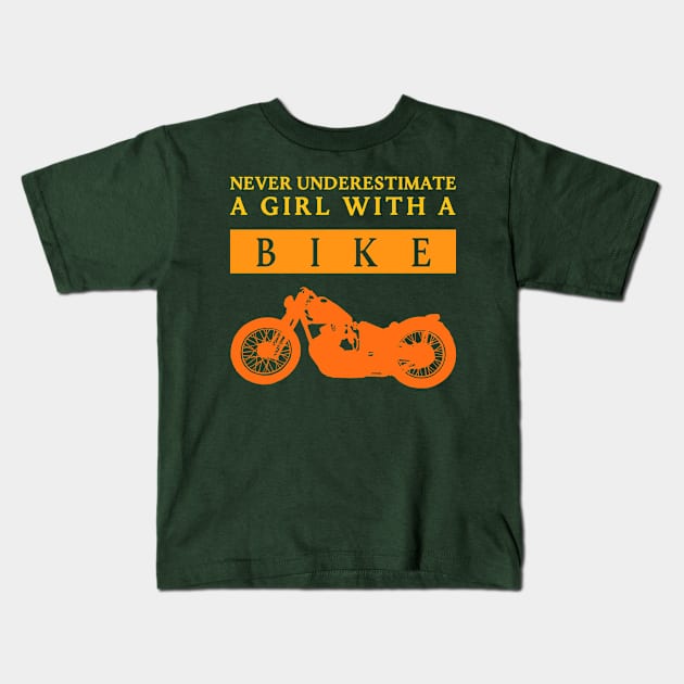 Never Underestimate a Bikergirl Kids T-Shirt by DePit DeSign